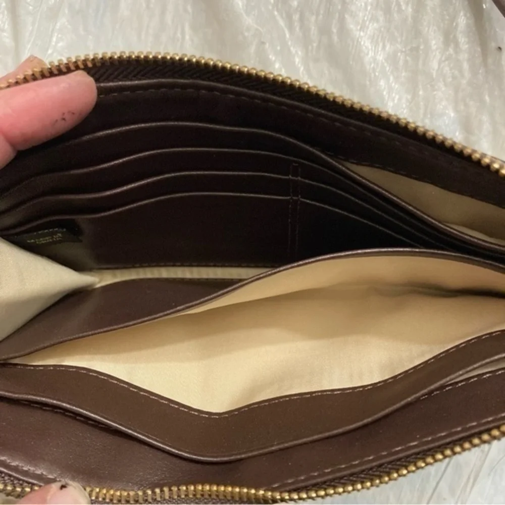 Coach brown leather wristlet clutch bag